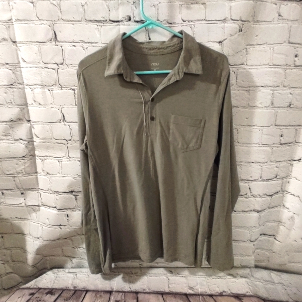 NAU Polo Organic Cotton Long Sleeve Gray Shirt Med.